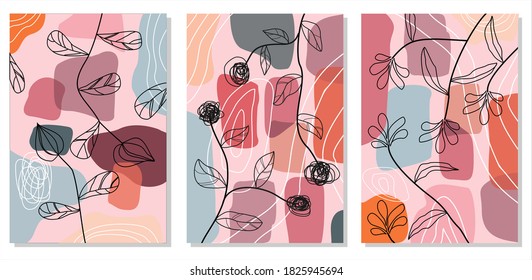 Abstract seamless patterns set with organic cut out shapes,wall decoration, trendy design, modern decoration