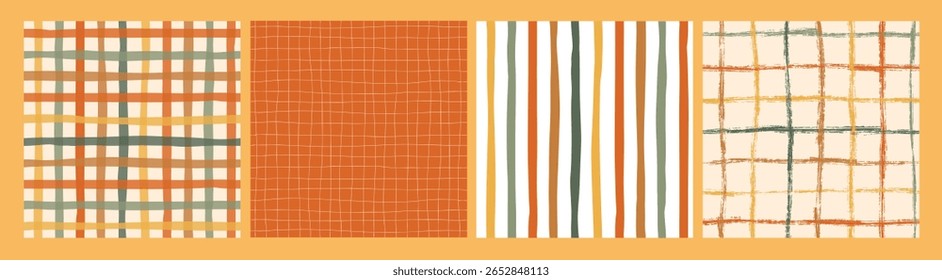 Padrões sem emenda abstratos com listras e traços de pincel xadrez para papel de parede de outono e ação de graças, impressões têxteis, scrapbooking, papel de embrulho, papelaria, etc. EPS 10