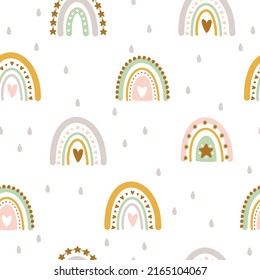 Abstract seamless patterns. Summer background with dots and a rainbow .Vector illustration.