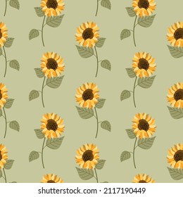 Abstract seamless patterns with a sunflower. Vector illustration.