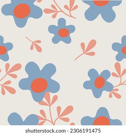 abstract  seamless patterns with vintage flowers. Retro floral vector background surface design, textile, stationery, wrapping paper, covers. 60s, 70s, 80s style