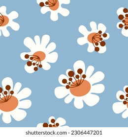 patrones abstractos sin fisuras con flores vintage. Diseño retro de superficie de fondo vectorial floral, textil, papelería, papel envolvente, cubiertas. Estilo de los años 60, 70 y 80