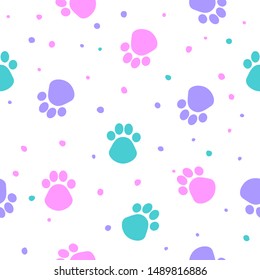 Abstract seamless paw pattern background. 