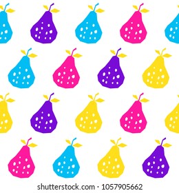 Abstract seamless pear pattern background. Modern futuristic illustration for birthday card, menu, party invitation, wallpaper, holiday wrapping paper, fabric, bag print, t shirt,  workshop advertising.