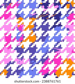 Abstract seamless pied-de-poule pattern. Houndstooth print. Neon texture background. Wallpaper for girls. Fashion style 