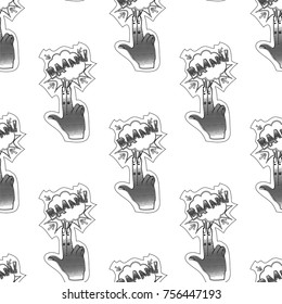 Abstract seamless pin up pattern for girls, boys, clothes. Creative vector pin up background with fingers gun, cloud. Funny pattern wallpaper for textile and fabric. Fashion pop art style.