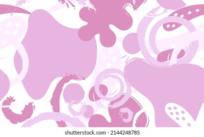 Abstraktes nahtloses, rosa-weißes Muster. Punkte, Punkte, Spiralen, Form, Grunge Element.