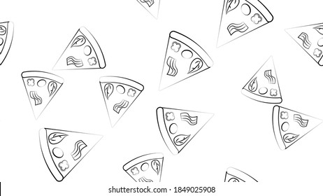 Abstract seamless pizza pattern for girls or boys. Creative vector background with italian pizza, tomatoes, . Funny wallpaper for textile and fabric. Fashion pizza style. Colorful bright picture.