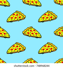 Abstract seamless pizza pattern for girls or boys. Creative vector background with italian pizza, tomatoes, . Funny wallpaper for textile and fabric. Fashion pizza style. Colorful bright picture