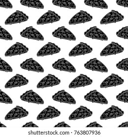 Abstract seamless pizza pattern for girls or boys. Creative vector background with italian pizza. Funny wallpaper for textile and fabric. Fashion pizza style. Monochrome, black and white picture