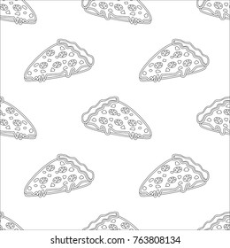 Abstract seamless pizza pattern for girls or boys. Creative vector background with italian pizza. Funny wallpaper for textile and fabric. Fashion pizza style. Monochrome, black and white picture