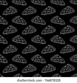 Abstract seamless pizza pattern for girls or boys. Creative vector background with italian pizza. Funny wallpaper for textile and fabric. Fashion pizza style. Monochrome, black and white picture
