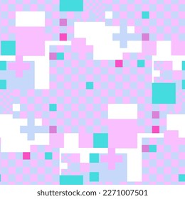 Abstract seamless plaid pattern of colorful rectangles in a pixel art style. Vector repeated geometric design