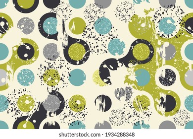 Abstract seamless polka dots pattern with an effect of attrition in retro colors. Retro design. Vector shabby geometric carpet.  Background for ceramic tile, wallpaper, linoleum, textile, web page