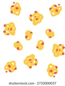 Abstractas patrón de palomitas de maíz sin fisuras con Elementos de garabato dibujados a mano con textura amarilla y roja