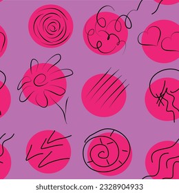 Abstract seamless print with different shapes. Grunge cute texture background. Wallpaper for girls.