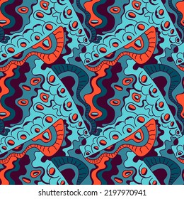 Abstract seamless psychedelic colorful artwork with hand drawn pattern