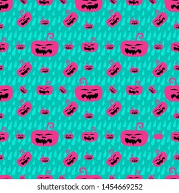 Abstract seamless pumpkin pattern for girls,boy, kids, halloween, clothes. Creative vector halloween pattern with pumpkin scary face, smile. Funny pumpkin pattern for textile and fabric. Pop art style