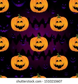 Abstract seamless pumpkin pattern for girls,boy, kids, halloween, clothes. Creative vector halloween pattern with pumpkin scary face, smile. Funny pumpkin pattern for textile and fabric. Fashion style