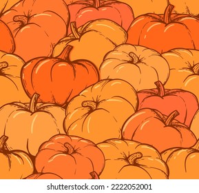 Abstract seamless pumpkin pattern. Orange linear pumpkins endless ornament. Autumn repeat print.