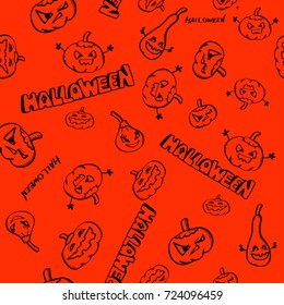 Abstract seamless pumpkin pattern with text halloween. Cartoon character