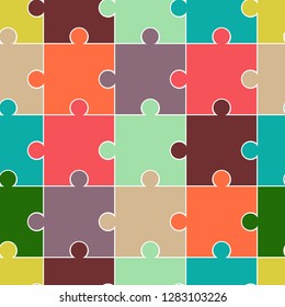 Abstract seamless puzzle pattern for girls, boys. Creative vector pattern with puzzle, square, splash, dots. Funny puzzle wallpaper for textile and fabric. Fashion sport style. Colorful bright.
