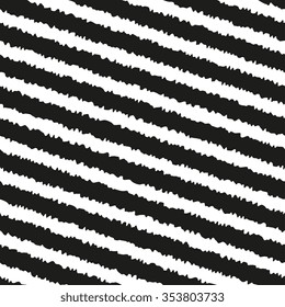 Abstract seamless ragged diagonal pattern. Black and white vector background