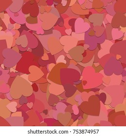 Abstract seamless random heart background pattern - vector illustration from rotated red hearts with shadow effect