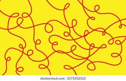 abstract seamless red pasta line pattern on yellow suitable for background.