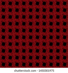 Abstract seamless red pattern of circles on a black background.