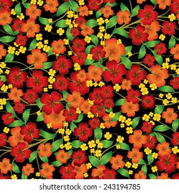 abstract seamless red spring floral ornament on black background