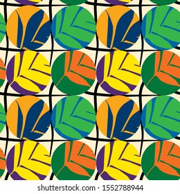 abstract seamless repeat pattern, leaves inside the circles