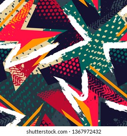 Abstract seamless repeated backdrop for sport textile, fashion clothes, wrapping paper. Grunge geometric repeats backdrop. graffiti style ornament