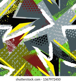 Abstract seamless repeated backdrop for sport textile, fashion clothes, wrapping paper. Grunge geometric repeats backdrop. graffiti style ornament