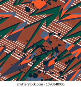 Abstract seamless repeated backdrop for sport textile, fashion clothes, wrapping paper. Grunge geometric repeats backdrop. graffiti style ornament
