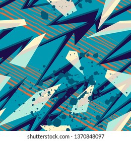 Abstract seamless repeated backdrop for sport textile, fashion clothes, wrapping paper. Grunge geometric repeats backdrop. graffiti style ornament