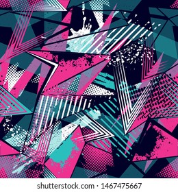 Abstract seamless repeated backdrop for sport textile, fashion clothes, wrapping paper. Grunge geometric repeats backdrop. graffiti style ornament
