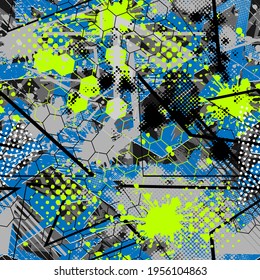 Resumen de fondo repetido sin fisuras para el deporte textil, la ropa de moda, el papel de envolver. La geométrica ondulada repite el fondo. estilo graffiti
