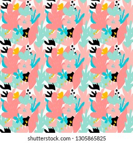 Abstract Seamless repeating pattern with floral elements in pastel colors.Vector template for cards, banners, print fabric, t-shirt. Pastel colors. 