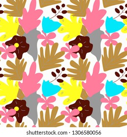 Abstract Seamless repeating pattern with floral elements in pastel colors on white background.Vector template for cards, banners, print fabric, t-shirt. Pastel colors