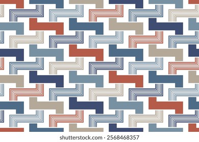 Abstract seamless repeating pattern with an intricate maze of intertwined colorful lines on a white background. Simple and elegant modern style. Geometric vector illustration.