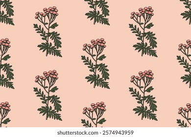 Abstract seamless retro floral pattern vector illustration. Repeating botanical wildflowers in pink colors. Graphic design for Print Wallpaper Cover Fabric Wrapping Wedding Greeting Card Invitation
