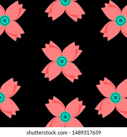 Abstract seamless retro flowers pattern on black, vector illustration