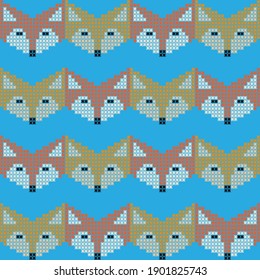Abstract seamless retro pattern of fox and wolf in line. Knitting. The pattern imitates knitting. Vector illustration.