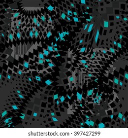 Abstract seamless rhombus pattern for girls and boys sport textile. Ethnic geometric dark urban background with rhombus, zigzag chaos lines. Modern creative wallpaper.