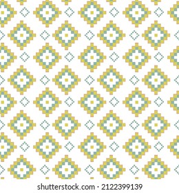 Abstract seamless rhombuses green pattern. Repeating geometric ornament.Ethnic seamless pattern. Vector background,Vector seamless colorful green background with geometric pixel pattern