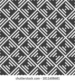Abstract seamless rhombuses pattern with bold lines, stripes inside. Minimalistic graphic print, geometric ornament. Vector monochrome background.