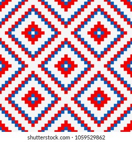 Abstract seamless rhombuses pattern. Repeating geometric ornament. Close up monochrome carpet. Ethnic tribal pattern. Vintage style. Vector color background.