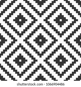 Abstract seamless rhombuses pattern. Repeating geometric ornament. Close up monochrome carpet. Ethnic tribal pattern. Vintage style. Vector monochrome background.