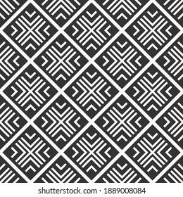 Abstract seamless rhombuses pattern. Tribe motif. Ethnic wallpaper. Ancient mosaic. Ethnical folk image. Tribal ornament. Repeating geometric tiles. Vector monochrome background.